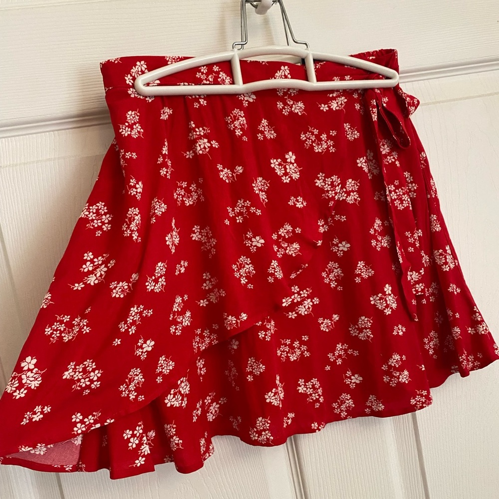Forever21 Red Floral Wrap Style Skirt